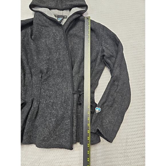 Kuhl Sweater Jacket Womens Medium 100% Merino Wool Side Tie Hooded - Picture 2 of 8